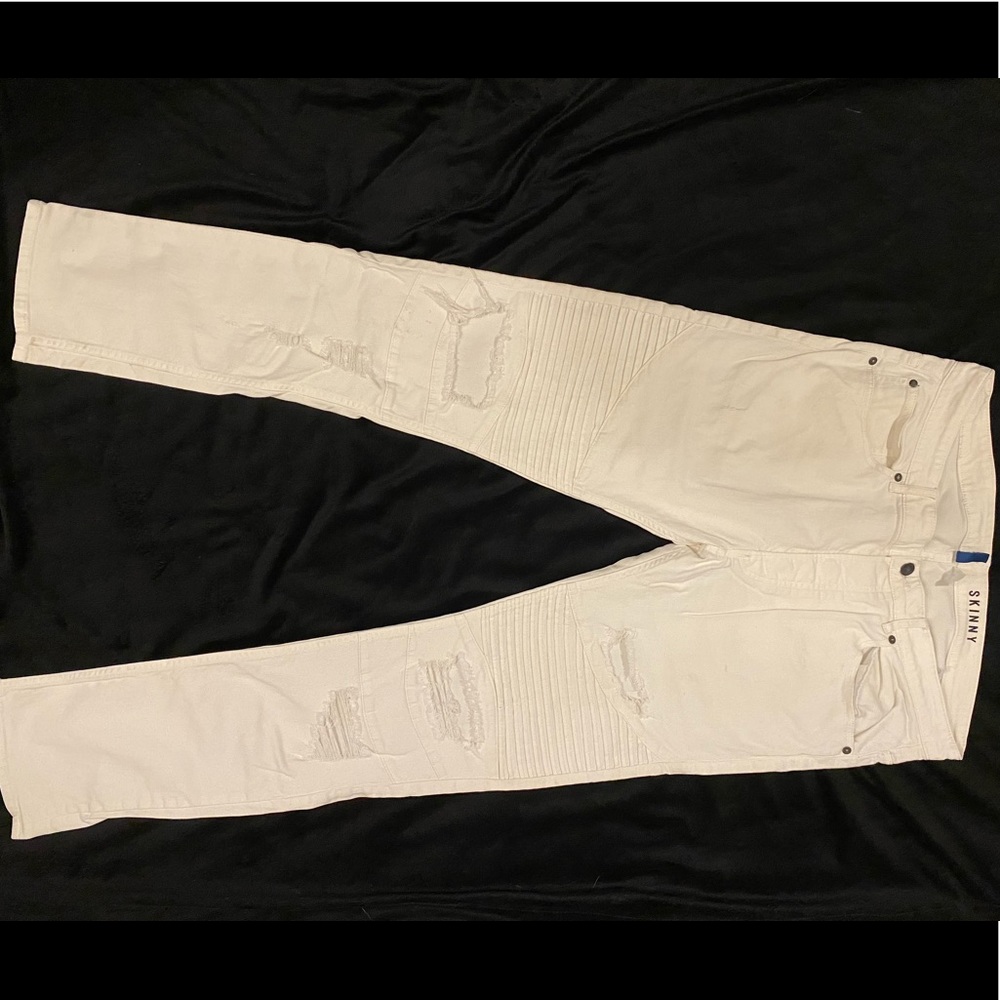 White biker denim